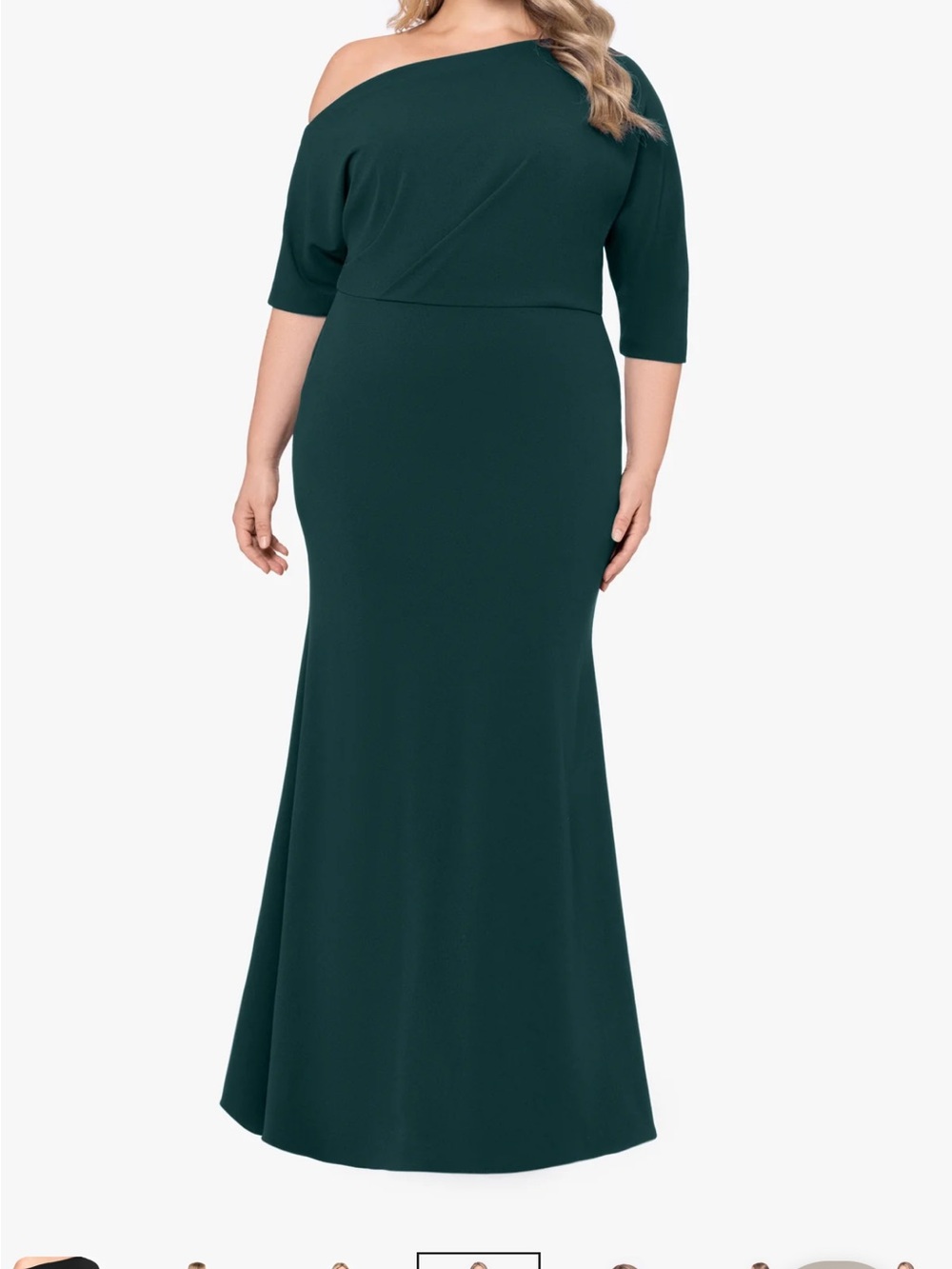 Betsy & Adam Off Shoulder Evening Gown